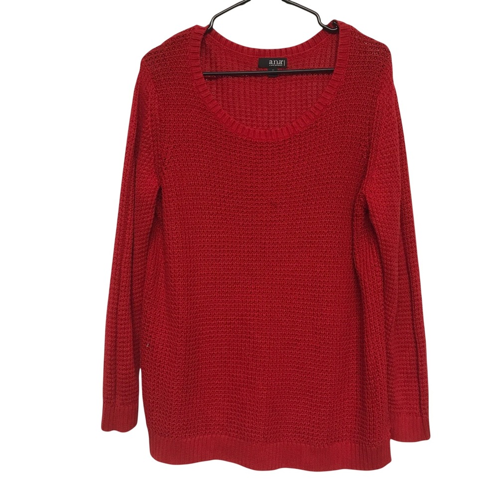 a.n.a. A New Approach Womens 1X Red Crew Neck Long Sleeve Knit Sweater Oversized